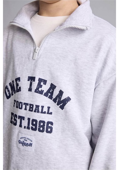 Defacto Regular Fıt Dik Yaka Pamuklu Baskılı Gri Erkek Çocuk Sweatshirt H9892a8/gr400