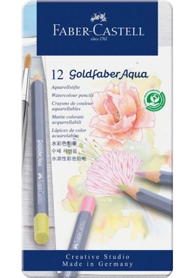Faber-Castell Goldfaber Aqua Boya Kalemi 12’li Pastel Renkler, Yüksek Pigmentli, Suya Dayanıklı, Kolay Açılabilir