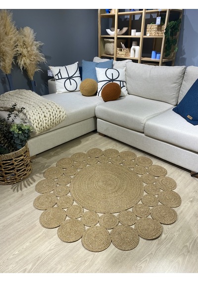 Mavaux Hasır Jüt Çiçek Desenli Kilim Halı Hasır