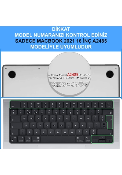 NovStrap Apple Uyumlu MacBook Pro 2021 M1 16.2 inc A2485 Parlak Alt Üst Kılıf + Klavye Kılıfı + Film