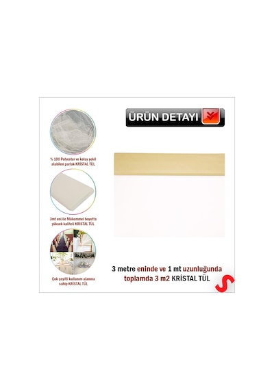 Süsleme Tülü Kristal Tül, 3 Mt En X 1 Mt Uzunluk - Krem 0-99