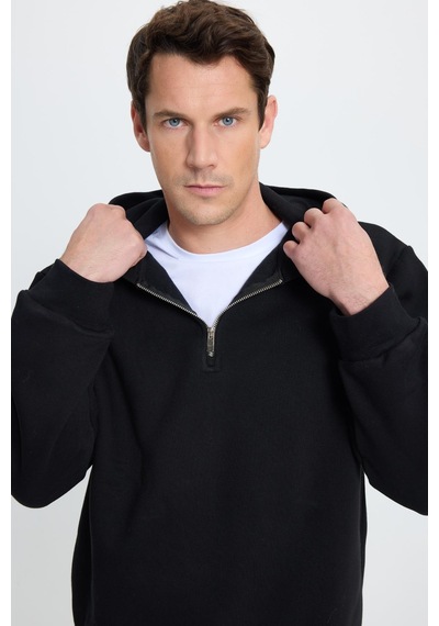Tudors Unisex Relax Fit Rahat Kesim Pamuklu İçi Polarlı Yarım Fermuarlı Siyah Kapüşonlu Sweatshirt-32459 Sİyah Tudors Unisex Relax Fit Rahat Kesim Pamuklu İçi Polarlı Yarım Fermuarlı Siyah Kapüşonlu Sweatshirt-32459 Sİyah