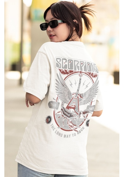 Scorpions Rock Metal Müzik Grubu Sırt Baskılı Unisex Oversize Tiş Beyaz