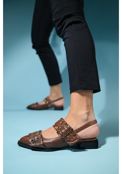 Luvishoes Paloma Kahve Cilt Tokalı Kadın Sandalet Kahverengi