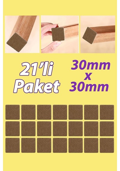 Yapışkanlı Mobilya Ayak Koruyucu Keçe 30x30 Mm 21'li Paket Kaydırmaz Zemin Çizmez Keçesi Kahverengi