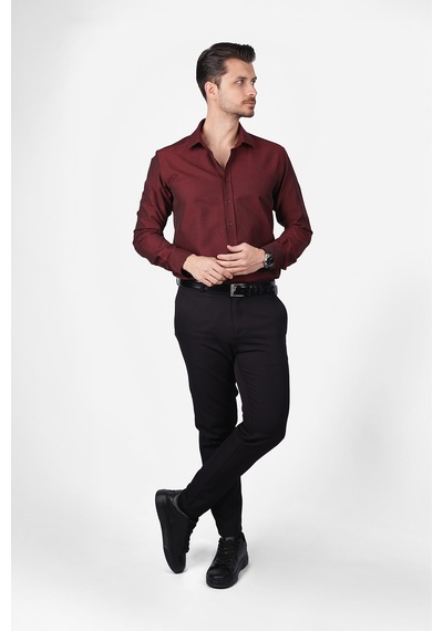 Kraliyet Bordo Slimfit Erkek Gömlek Bordo