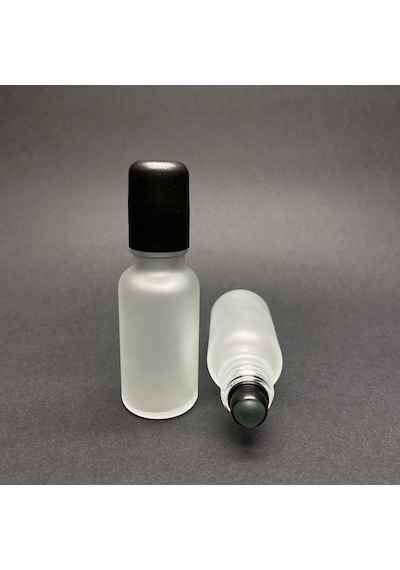 20 Ml Buzlu Cam Roll On Şişesi , Siyah Kapaklı Cam Esans Şişesi 20 Cc X 3 Adet
