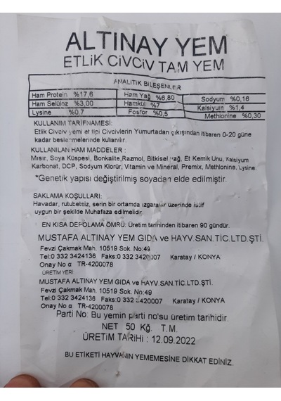 Altıay Yem Etlik Civciv Başlangıç Yemi 5 KG