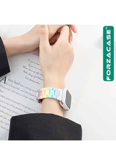 Forzacase Apple Uyumlu  Watch Se 40mm İçin Renkli Baklalı Kordon Kayış - Fc688 Beyaz