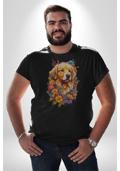 Golden Çiçekli Baby Face Unisex Unisex Siyah Organik Baskılı T-shirt Penye Yüksek Kalite Siyah