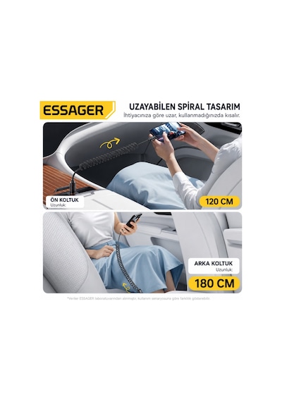 Essager Pd29w 3a Type-c To Lightning Spiral Hızlı Şarj Ve Data Kablosu L Örgülü Esnek Araç İçi Apple iPhone Uyumlu Şarj Kablosu
