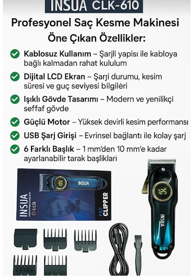 Insua Hk 610 Profesyonel Dijital Saç Sakal Kesim Tıraş Makinesi Kuaförlerin Tercihi