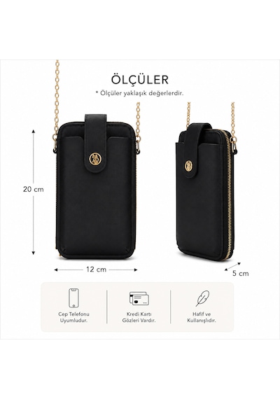 Us Polo Assn Us26205 Siyah U.s. Polo Assn. Kadın Zincir Saplı Cüzdanlı Telefon Çantası