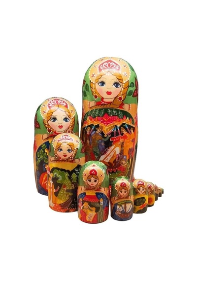 Onlu Ahşap Matruşka Bebek Seti Büyük 27cm Lüks Renkli 10 Parça L27