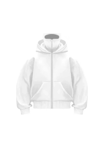 Zenna Tarz Samuray Ninja Çift Kapşonlu Zıp Fermuarlı Kanguru Çepli Tam Fermuarlı Hoodie Swetshirt - Beyaz