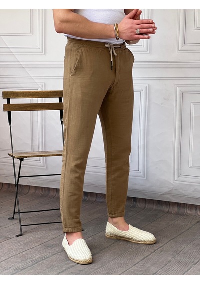 Modefendi İp Detaylı Keten Pantolon Camel