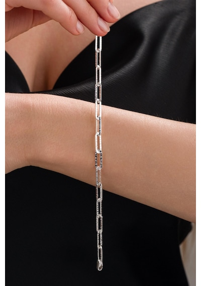 Gümüş Çizgi Çizik İşlemeli Ataç Sade Zincir Hallow Taşsız Bileklik Rose Gold
