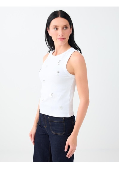 Jimmy Key Beyaz Taş İşleme Detaylı Kolsuz Pamuklu Atlet 6sw017374100