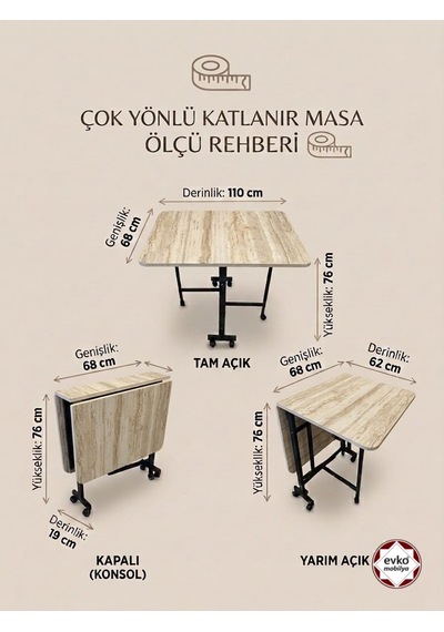 Evko Mobilya Katlanır Masa, Mutfak Masası, Tekerlekli Masa, Açılır Kapanır Masa, Yemek Masası, Portatif Masa Traverten Evko Mobilya Katlanır Masa, Mutfak Masası, Tekerlekli Masa, Açılır Kapanır Masa, Yemek Masası, Portatif Masa Traverten