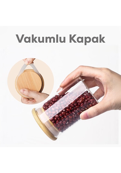 Porsima 3179 Vakumlu Bambu Kapaklı Cam Baharatlık Seti 12 Parça Şeffaf