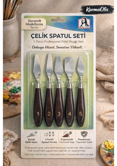 Çelik Spatul Seti 5 Parça Yağlı Boya Akrilik Boya Palet Bıçağı Krem