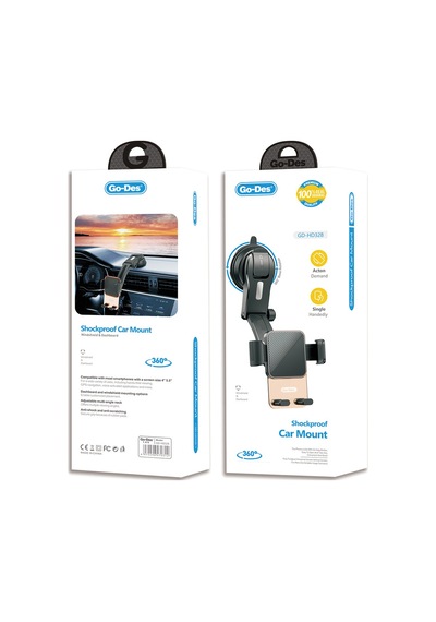 Go-des Gd-hd328 360 Derece Dönebilen Vakumlu Tasarım Araç İçi Telefon Tutucu Siyah