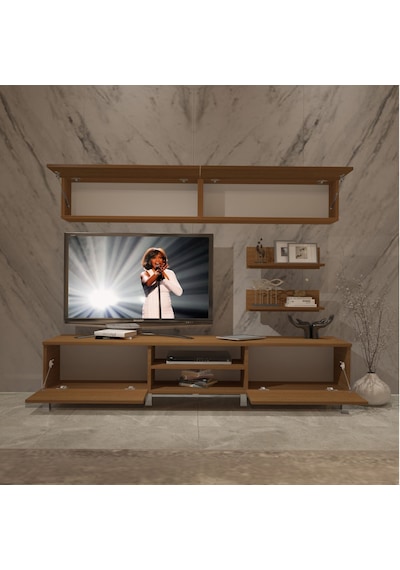 Decoraktiv Eko 5 Mdf Dvd Krom Ayaklı Tv Ünitesi Tv Sehpası Ceviz