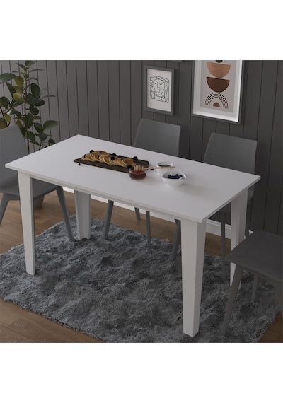 Asra Trend Yemek Masası YM-01 %100 MDF 4-6 Kişilik Mutfak Salon Masası Beyaz Beyaz
