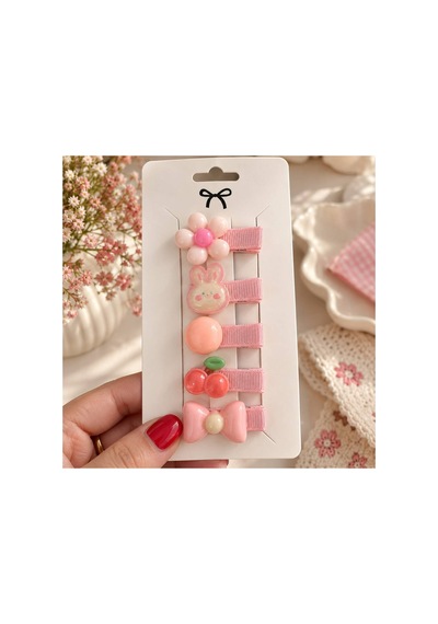Sevimli Figürlü Çocuk Kurdela Kaplı Pens Toka Seti - Pembe - 923595192 Pembe - 923595192 Pembe