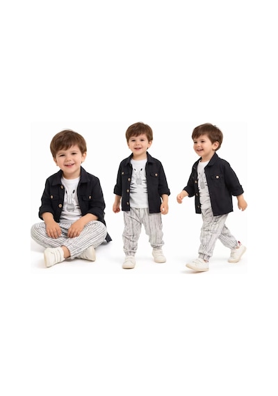 Veraura Lifestyle 2-6 Yaş Müslin Gömlekli Tişörtlü 3lü Çocuk Takımı Siyah