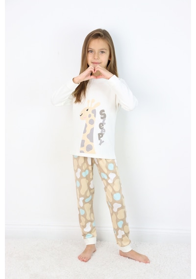 Kız Çocuk Orta Kalınlıkta Basic Baskılı Pijama Takımı Gri