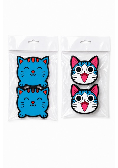 Kemboss Mavi Kedi Ve Happy Kedi Bardak Altlığı Seti 4'lü - Pvc Kaydırmaz Bardak Altlığı 2 Mavi Kedi + 2 Happy Kedi