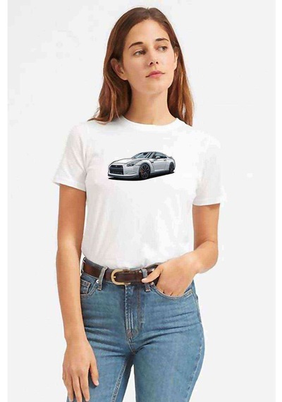 Nissan Gt R Ön Baskılı Beyaz Kadın Tshirt