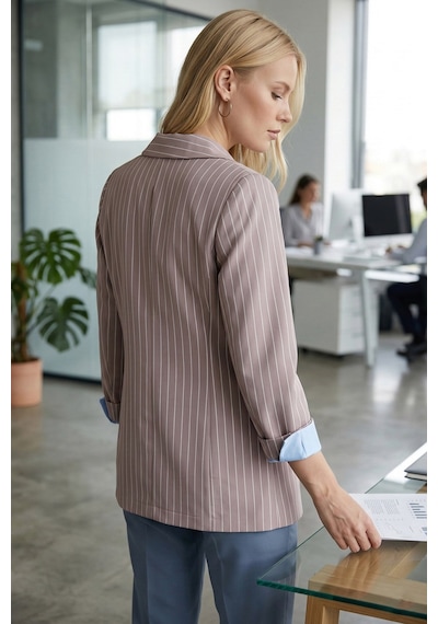 Armonika Kadın Bej Oversize Duble Kol Kruvaze Yaka Astarlı Blazer Ceket Arm-26k001052