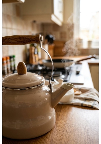 Vintage Ahşap Saplı Emaye Demlik Kettle 2,5lt Güzgülü 7605-c