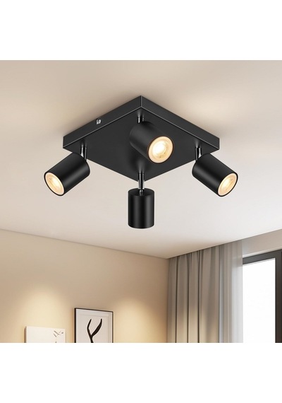 Riolıght Modern2 Siyah2 Hareketli Başlık 4xgu10 Kare Taban Led Spot Led Avize Ampul Dahil Siyah