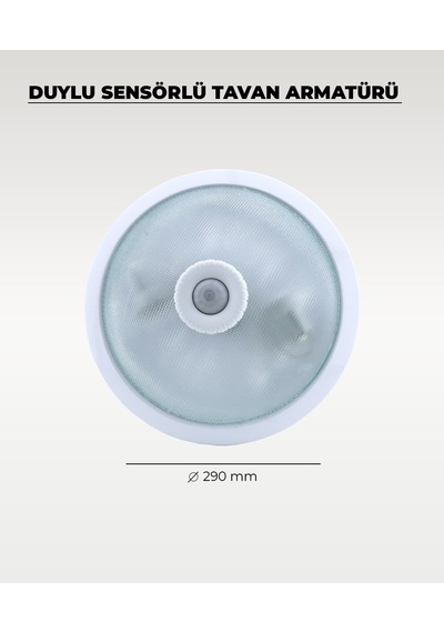 2 X E-27 Duylu Sensörlü Tavan Armatürü Cam / Metal Beyaz