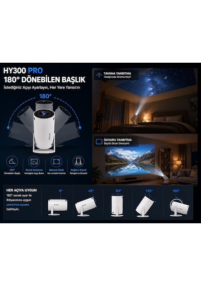 Hy300 Pro Akıllı Projektör 2gb Ram 16gb Rom Android Wifi 6 Bluetooth 5.0 4k Destekli