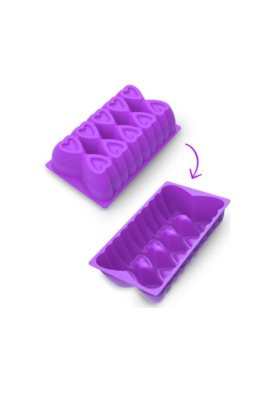 Kalp Desenli Risotto Silikon Baton Kek Kalıbı 26x16 Cm Lila