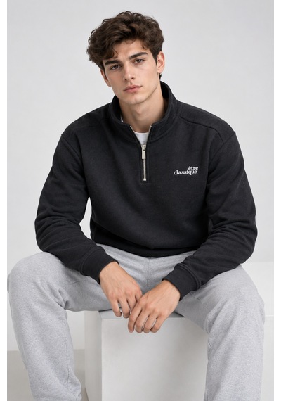 We&me Erkek Regular Fit Yarım Fermuarlı Dik Yaka Basic Sweatshirt Çok Renkli