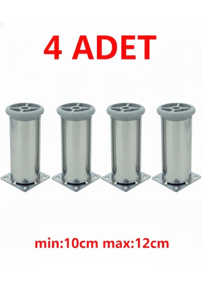 Ludıa Metal Ayarlanabilir 4 Adet Mobilya Ayağı Metal Tablalı 10cm Gri