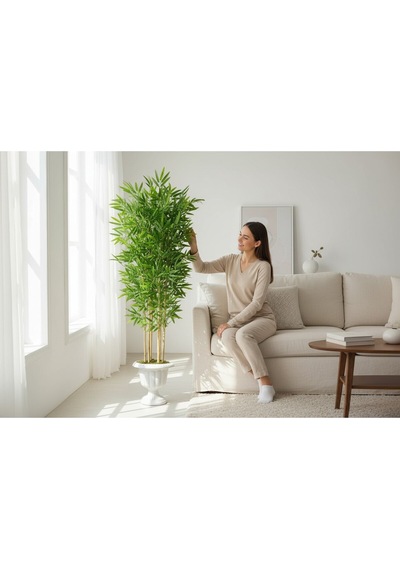 Yapay Bambu Ağaç 190 Cm 6 Dallı Yogun Yaprak Nergiz Saksı Yeşil