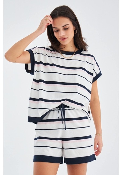 Peraluna Marıne Blouse & Shorts %100 Pamuk Yazlık Kadın Triko Şor Lacivert