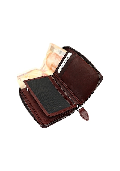 Westpolo Hakiki Deri Kağıt Para Ve Bol Kart Bölmeli Fermuarlı Unisex Cüzdan - Kahverengi Kahverengi
