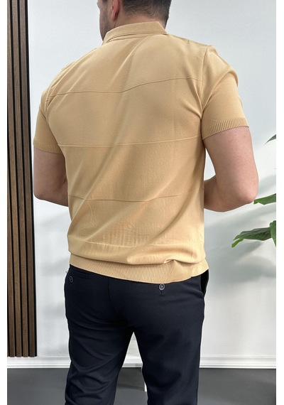 Erkek Açık Yaka Bloklu Tişört Sarı Edw237 Sarı