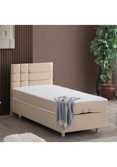 Almada Tek Kişilik Baza Başlık Letto Yatak Seti - Bej 100 x 200
