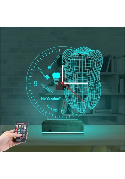 Luvivia Smile Diş Doktoru Dentist İmplant Kişiye Özel Saatli 3d Lamba - Masa Gece Lambası Şeffaf