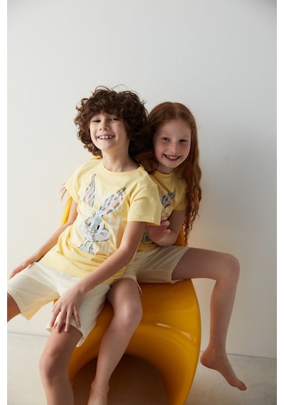 Penti Unisex Çocuk Bunny Baskılı Pijama Takımı Açık Sarı