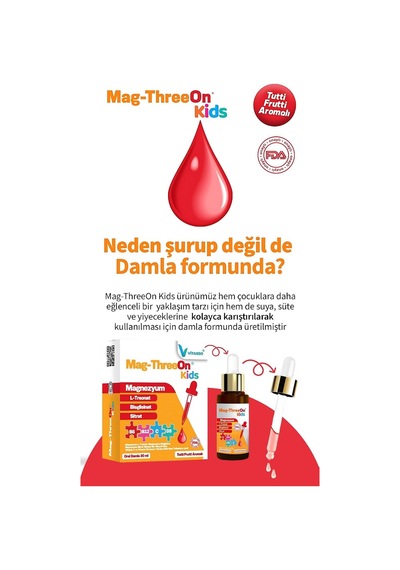 Mag-threeon Kids, Magnezyum Damla, L-treonat, Bisglisinat, Sitrat, Vitamin B6, B12, C, D3, 30 Ml