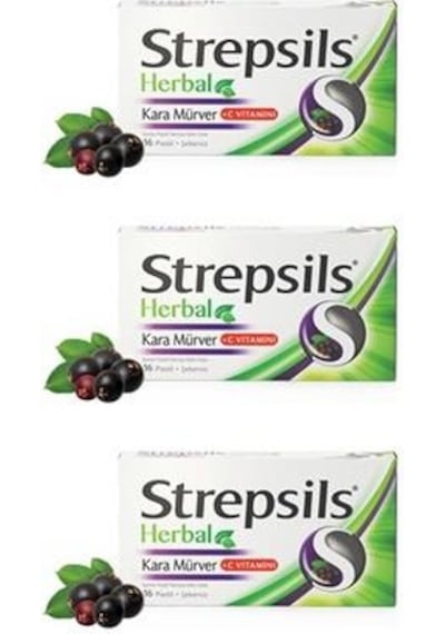 Strepsils Herbal Kara Mürver Aromalı 16 Pastil 3'lü
